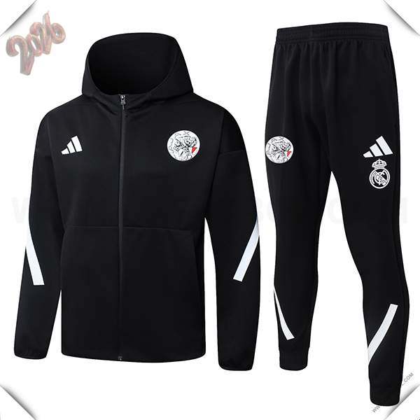 Chaqueta Con Capucha Chandal Rompevientos Ajax Negro/Blanco 2025/2026