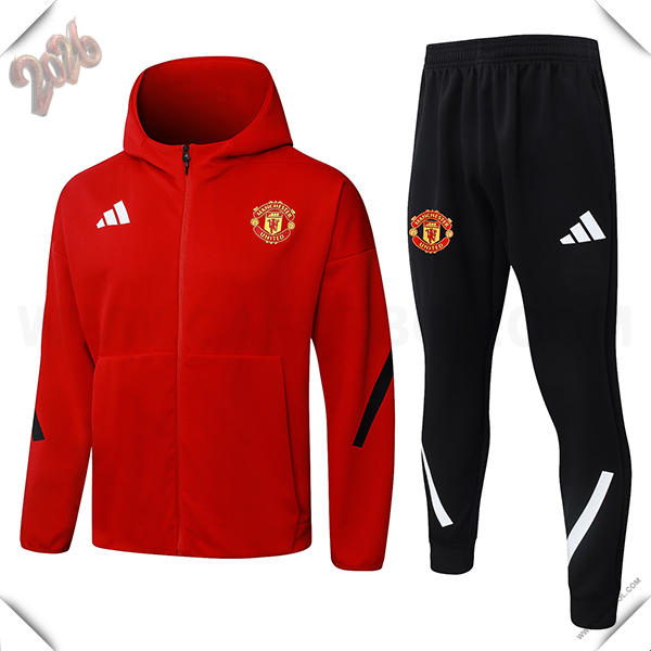Chaqueta Con Capucha Chandal Rompevientos Manchester United Rojo/Negro 2025/2026