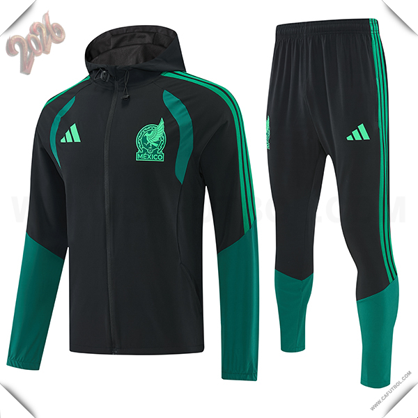 Chaqueta Con Capucha Chandal Rompevientos México Negro/Verde 2026/2027