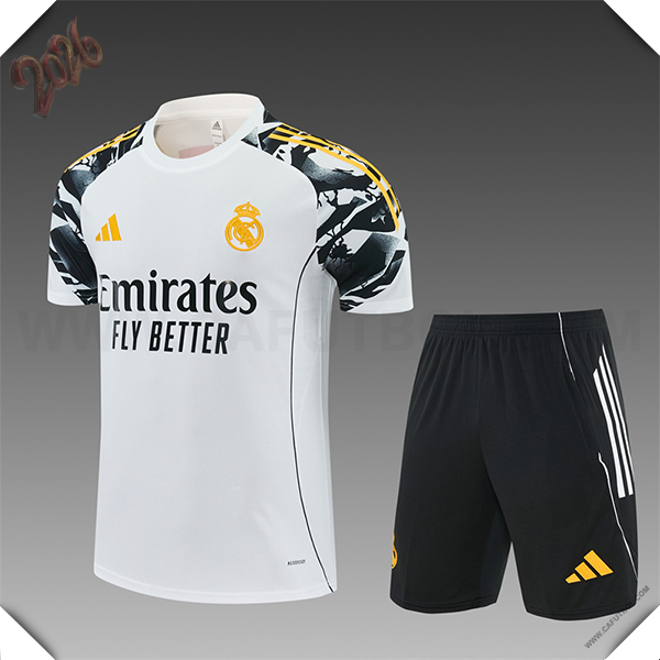 Training T-Shirt Real Madrid Ninos Blanco/Negro/Amarillo 2025/2026
