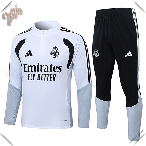 Chandal de Futbol Real Madrid Blanco/Gris/Negro 2026/2027
