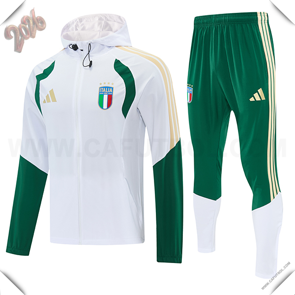 Chaqueta Con Capucha Chandal Rompevientos Italia Blanco/Verde/Amarillo 2026/2027
