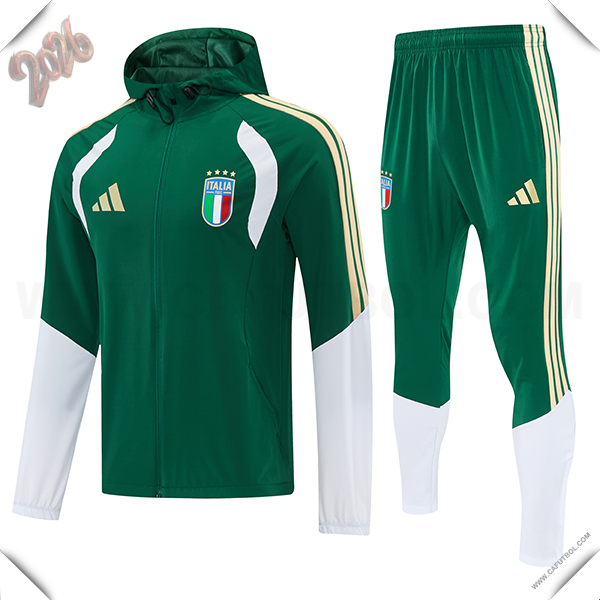 Chaqueta Con Capucha Chandal Rompevientos Italia Verde/Amarillo/Blanco 2026/2027