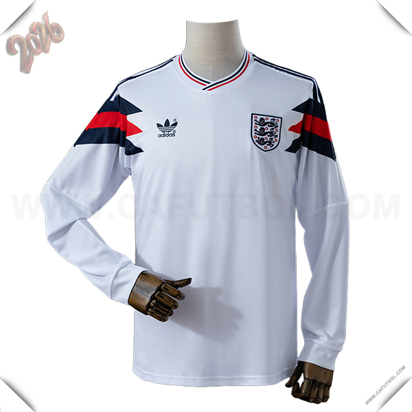 Primera Camiseta de Inglaterra Retro Mangas Largas 1990