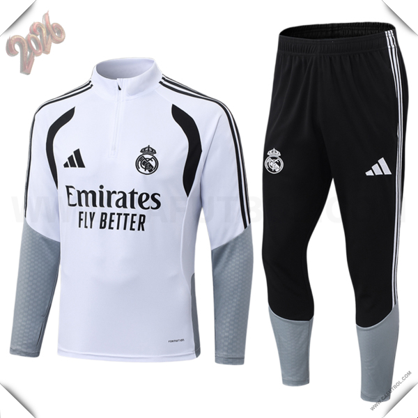 Chandal de Futbol Real Madrid Ninos Blanco/Gris/Negro 2026/2027