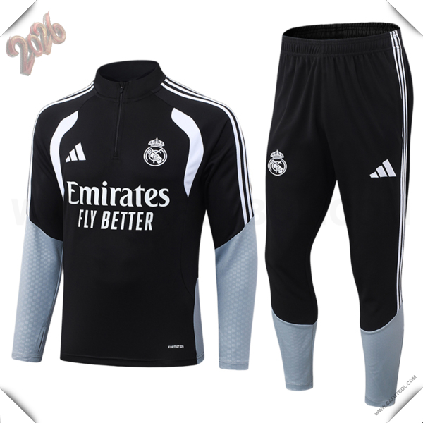 Chandal de Futbol Real Madrid Ninos Negro/Gris/Blanco 2026/2027